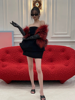 MAGDA BUTRYM - Strapless Mini Dress with Sculptural Peplum in Black