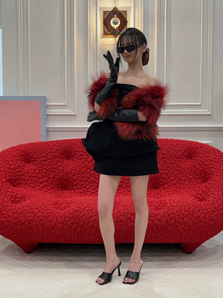 MAGDA BUTRYM - Strapless Mini Dress with Sculptural Peplum in Black