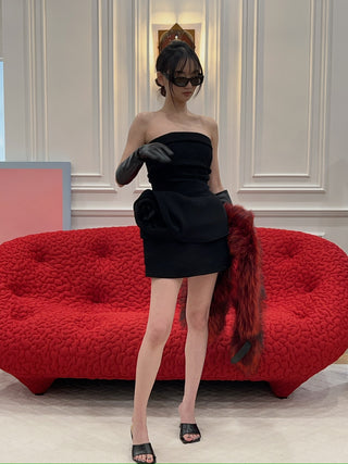 MAGDA BUTRYM - Strapless Mini Dress with Sculptural Peplum in Black