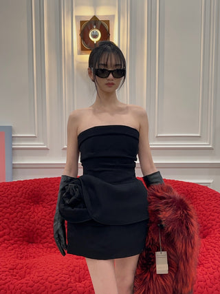 MAGDA BUTRYM - Strapless Mini Dress with Sculptural Peplum in Black