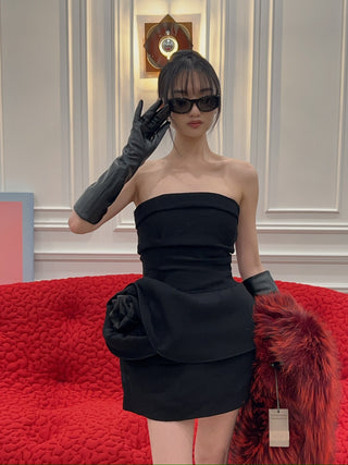 MAGDA BUTRYM - Strapless Mini Dress with Sculptural Peplum in Black