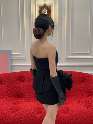 MAGDA BUTRYM - Strapless Mini Dress with Sculptural Peplum in Black