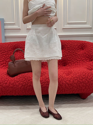 MAGDA BUTRYM - Embroidered Cotton-linen Mini Skirt in White