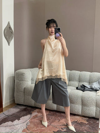 MAGDA BUTRYM - Silk Open-back Lace-trim louse in peach