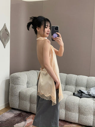 MAGDA BUTRYM - Silk Open-back Lace-trim louse in peach