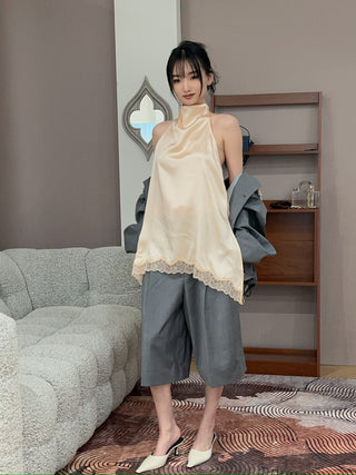 MAGDA BUTRYM - Silk Open-back Lace-trim louse in peach