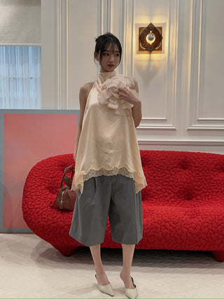 MAGDA BUTRYM - Silk Open-back Lace-trim louse in peach