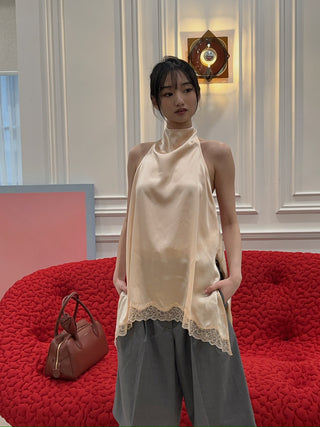 MAGDA BUTRYM - Silk Open-back Lace-trim louse in peach