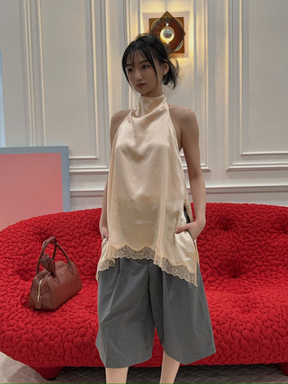 MAGDA BUTRYM - Silk Open-back Lace-trim louse in peach