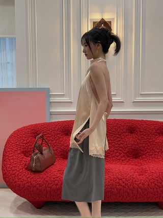 MAGDA BUTRYM - Silk Open-back Lace-trim louse in peach