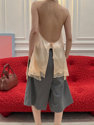 MAGDA BUTRYM - Silk Open-back Lace-trim louse in peach