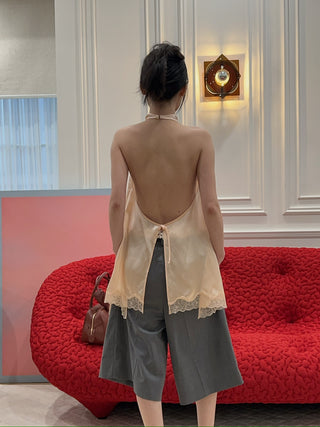 MAGDA BUTRYM - Silk Open-back Lace-trim louse in peach