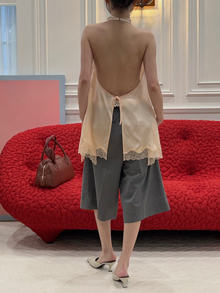 MAGDA BUTRYM - Silk Open-back Lace-trim louse in peach