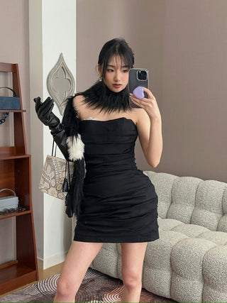 MAGDA BUTRYM - Strapless ruched silk mini dress in black