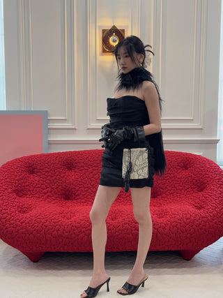 MAGDA BUTRYM - Strapless ruched silk mini dress in black