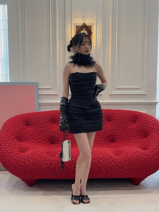 MAGDA BUTRYM - Strapless ruched silk mini dress in black