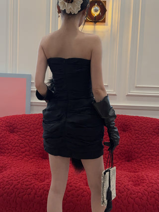 MAGDA BUTRYM - Strapless ruched silk mini dress in black