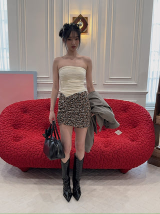 MM6 MAISON MARGIELA - Ruched Tulle Tube Top in Ivory