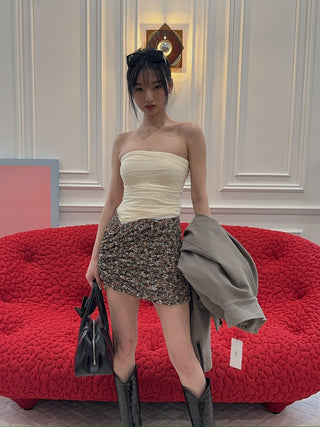 MM6 MAISON MARGIELA - Ruched Tulle Tube Top in Ivory