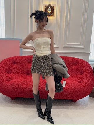 MM6 MAISON MARGIELA - Ruched Tulle Tube Top in Ivory