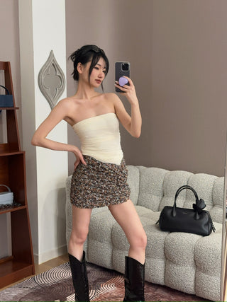 MM6 MAISON MARGIELA - Ruched Tulle Tube Top in Ivory