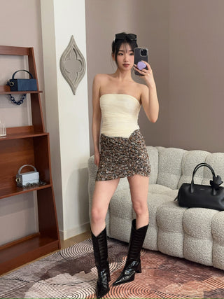 MM6 MAISON MARGIELA - Ruched Tulle Tube Top in Ivory