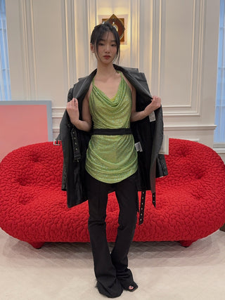 ANDREADAMO - FLARE PANTS WITH STRAPS / BLACK