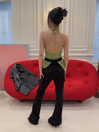 ANDREADAMO - FLARE PANTS WITH STRAPS / BLACK