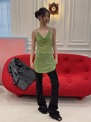 ANDREADAMO - FLARE PANTS WITH STRAPS / BLACK