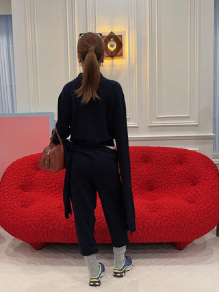 COPERNI - Knotted Sleeved Polo Top in Navy