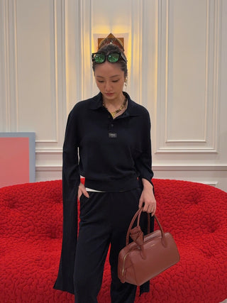 COPERNI - Knotted Sleeved Polo Top in Navy