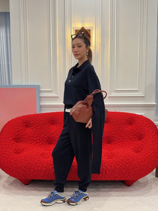 COPERNI - Knotted Sleeved Polo Top in Navy