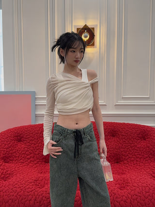 ANDREADAMO - RIBBED JERSEY DRAPED TOP