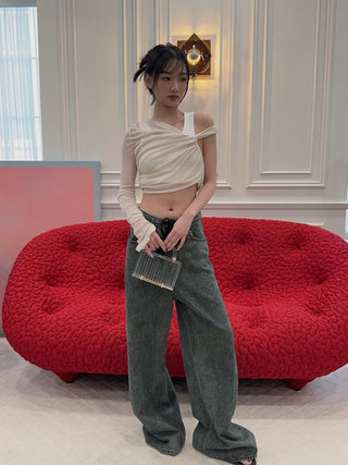 ANDREADAMO - RIBBED JERSEY DRAPED TOP