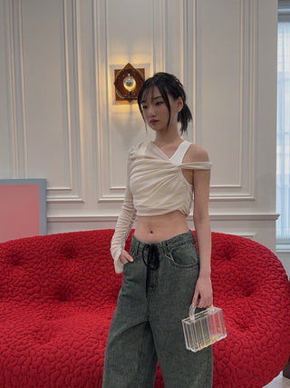 ANDREADAMO - RIBBED JERSEY DRAPED TOP