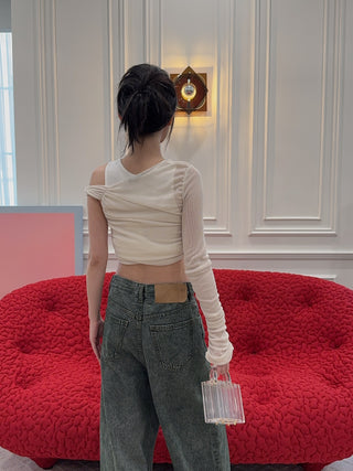 ANDREADAMO - RIBBED JERSEY DRAPED TOP