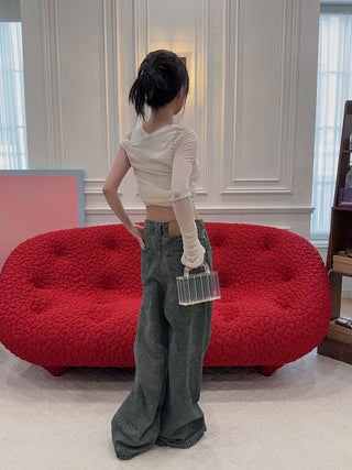 ANDREADAMO - RIBBED JERSEY DRAPED TOP