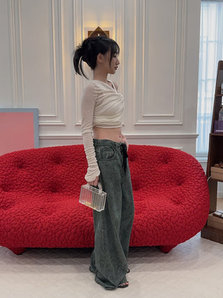 ANDREADAMO - RIBBED JERSEY DRAPED TOP