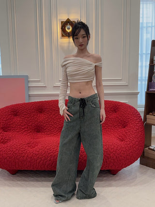 ANDREADAMO - RIBBED JERSEY DRAPED TOP