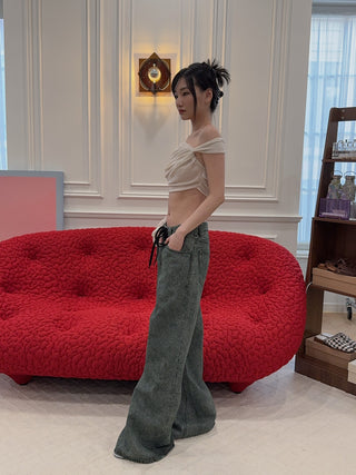 ANDREADAMO - RIBBED JERSEY DRAPED TOP