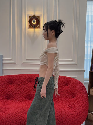 ANDREADAMO - RIBBED JERSEY DRAPED TOP