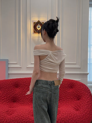 ANDREADAMO - RIBBED JERSEY DRAPED TOP