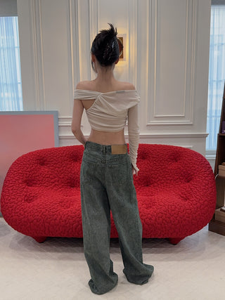 ANDREADAMO - RIBBED JERSEY DRAPED TOP