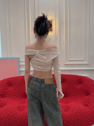 ANDREADAMO - RIBBED JERSEY DRAPED TOP