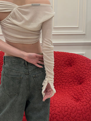 ANDREADAMO - RIBBED JERSEY DRAPED TOP