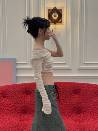 ANDREADAMO - RIBBED JERSEY DRAPED TOP