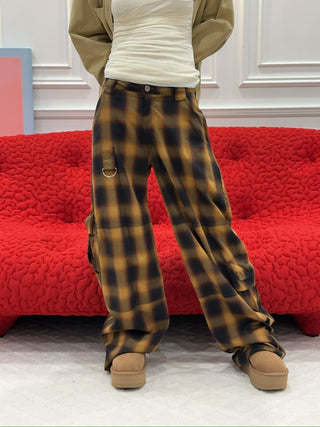 COLLINA STRADA BROWN CHECK LAWN CARGO PANT