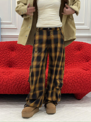 COLLINA STRADA BROWN CHECK LAWN CARGO PANT