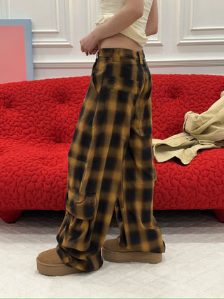 COLLINA STRADA BROWN CHECK LAWN CARGO PANT