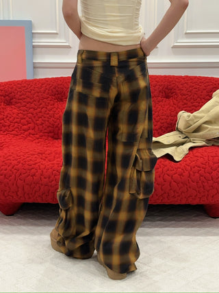 COLLINA STRADA BROWN CHECK LAWN CARGO PANT